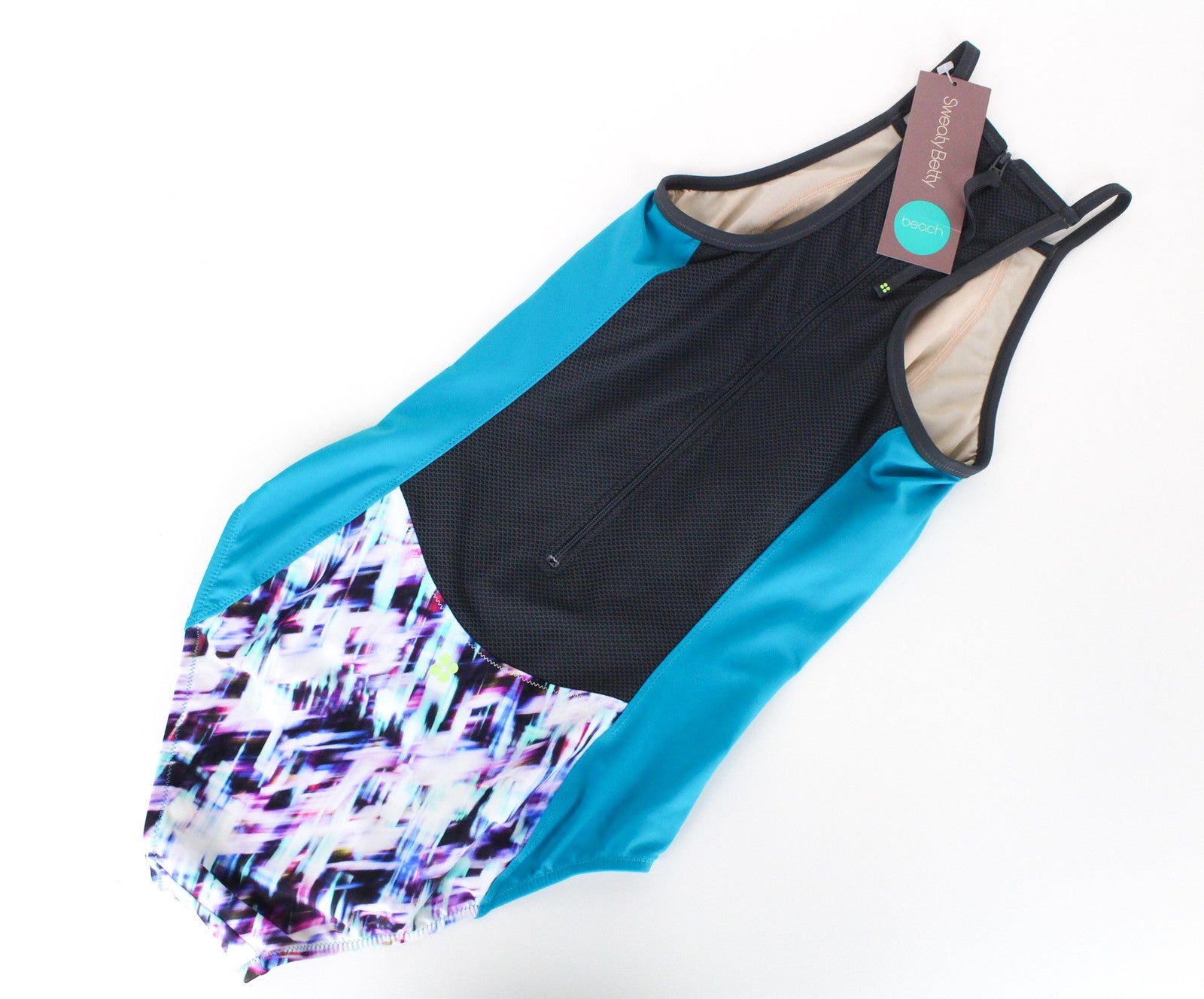 SWEATY BETTY Aquaglide Women Swimsuit S Blue Patterned Quick Dry Beach 1-Piece