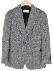 SUITSUPPLY Olivia Women Blazer UK10S Grey Silk Cotton Peak Lapel Classic Lined
