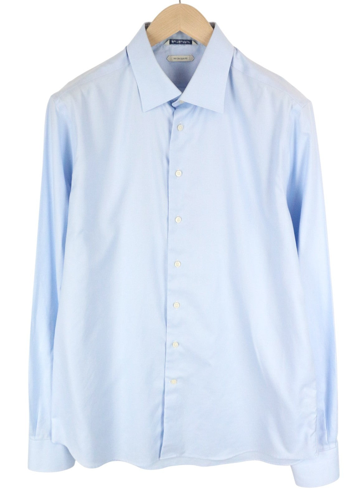 SUITSUPPLY Men Shirt 44L/17 1/2L Slim Pure Cotton Blue Button-Up Twill