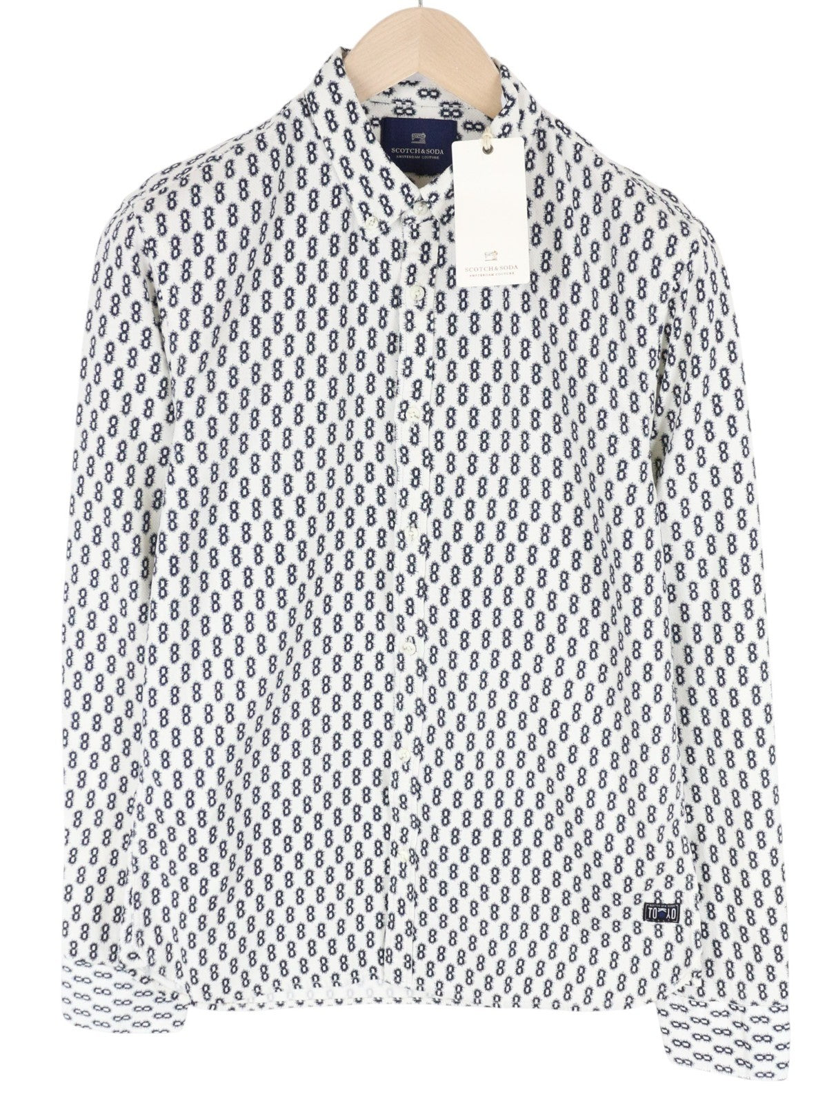 SCOTCH & SODA Ams Couture Men Shirt M White Pure Cotton Patterned Long Sleeved