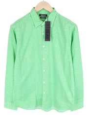 REPLAY Men Shirt L Green Pure Cotton Patterned Button-Up Long Slevee