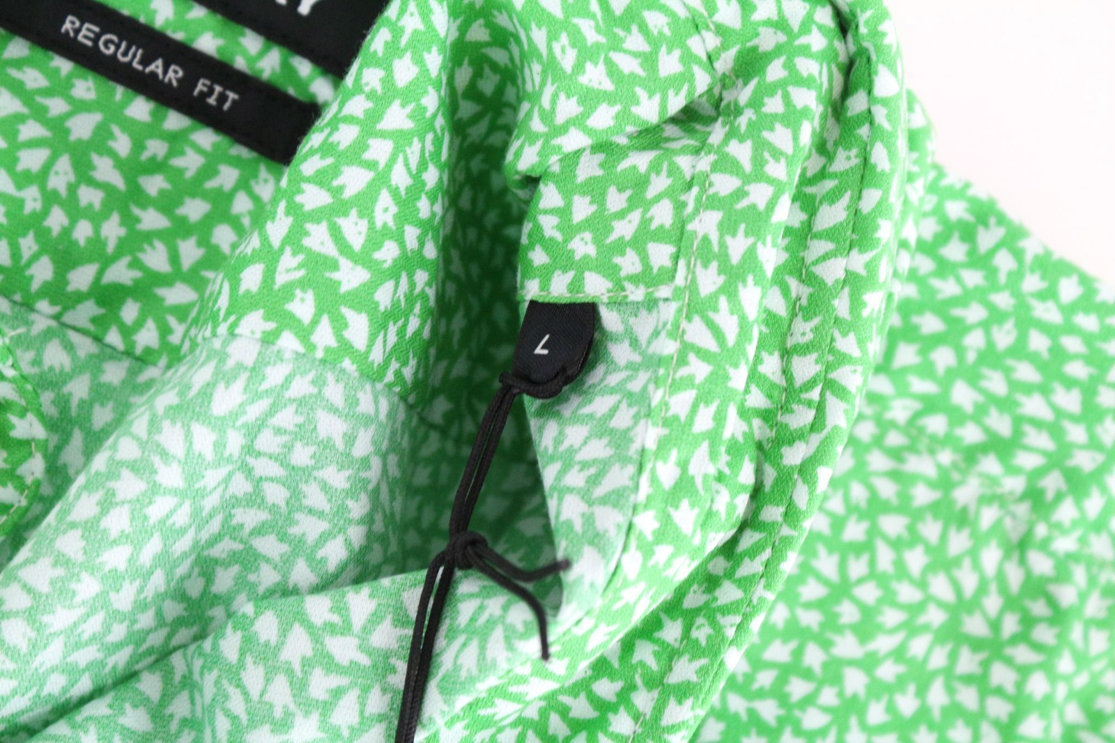 REPLAY Men Shirt L Green Pure Cotton Patterned Button-Up Long Slevee