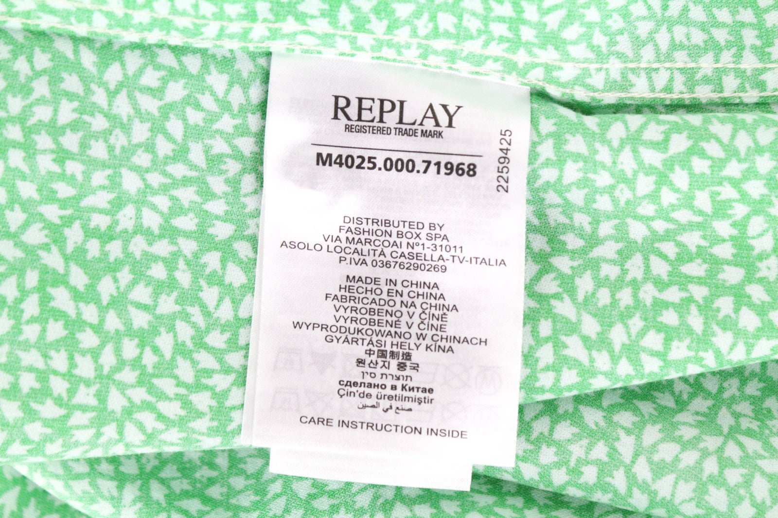 REPLAY Men Shirt L Green Pure Cotton Patterned Button-Up Long Slevee
