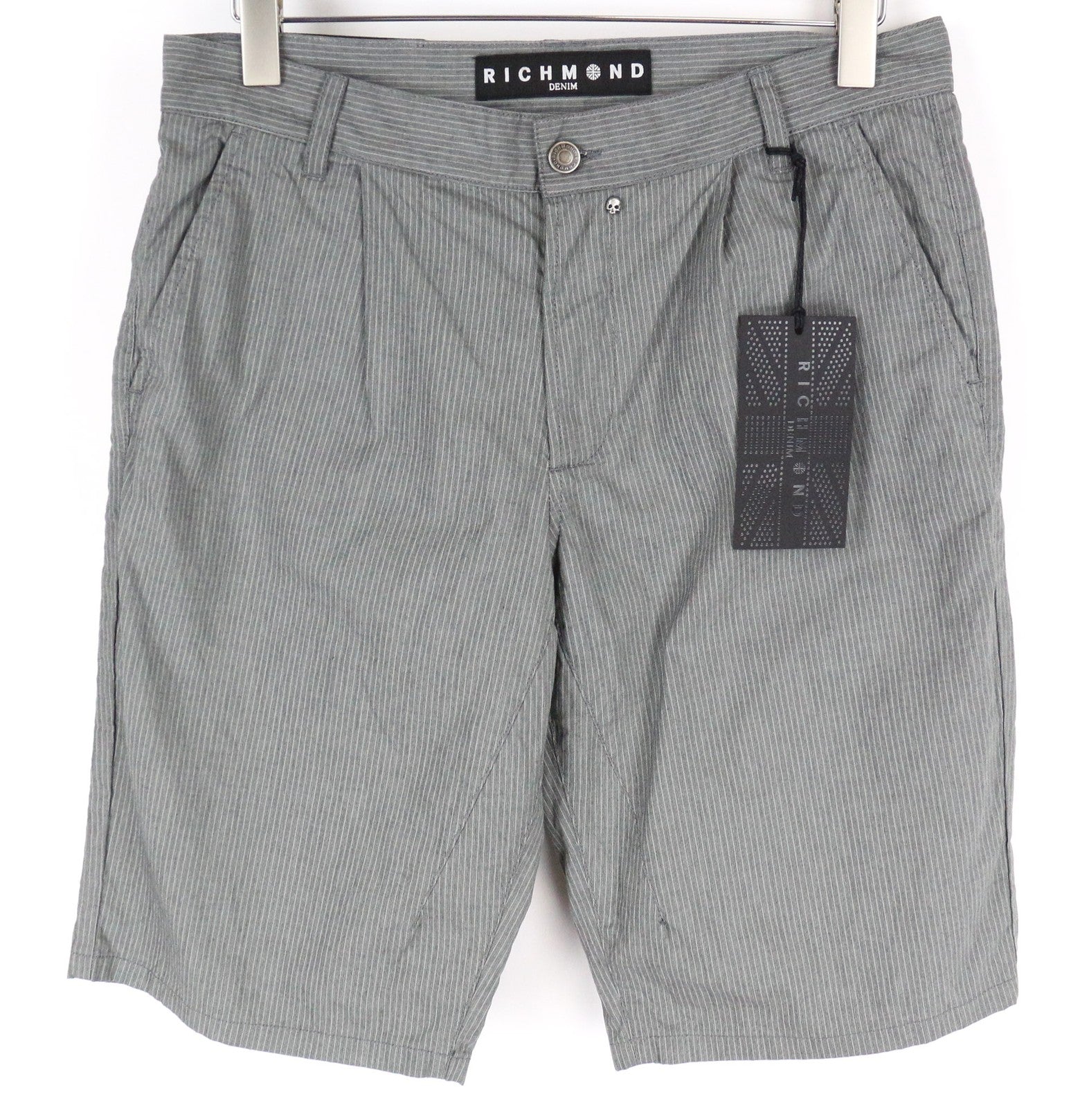 RICHMOND Men Shorts 48 W34 Grey Pure Cotton Striped Pattern Summer Casual
