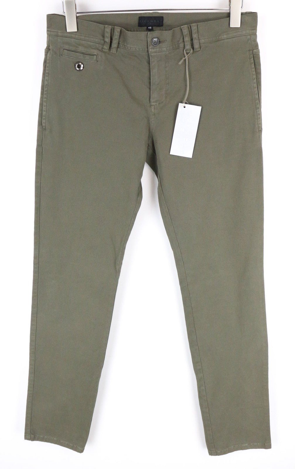 RICHMOND Men Trousers 48 W31 Green Cotton Stretch Flat Front Casual