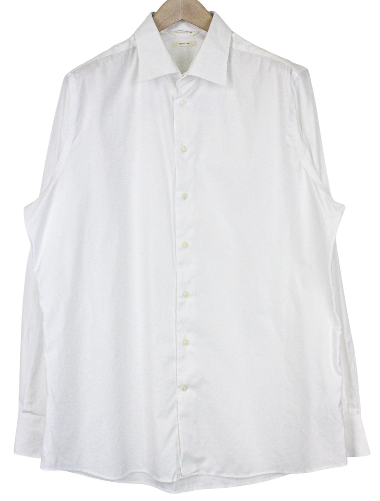 SUITSUPPLY Traveller Men Shirt 43/17 Slim Pure Cotton White Long Sleeved