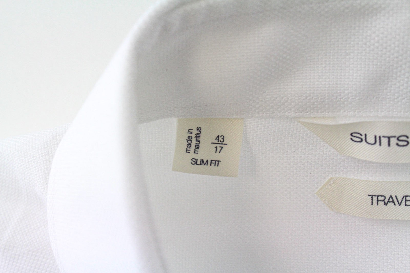 SUITSUPPLY Traveller Men Shirt 43/17 Slim Pure Cotton White Long Sleeved