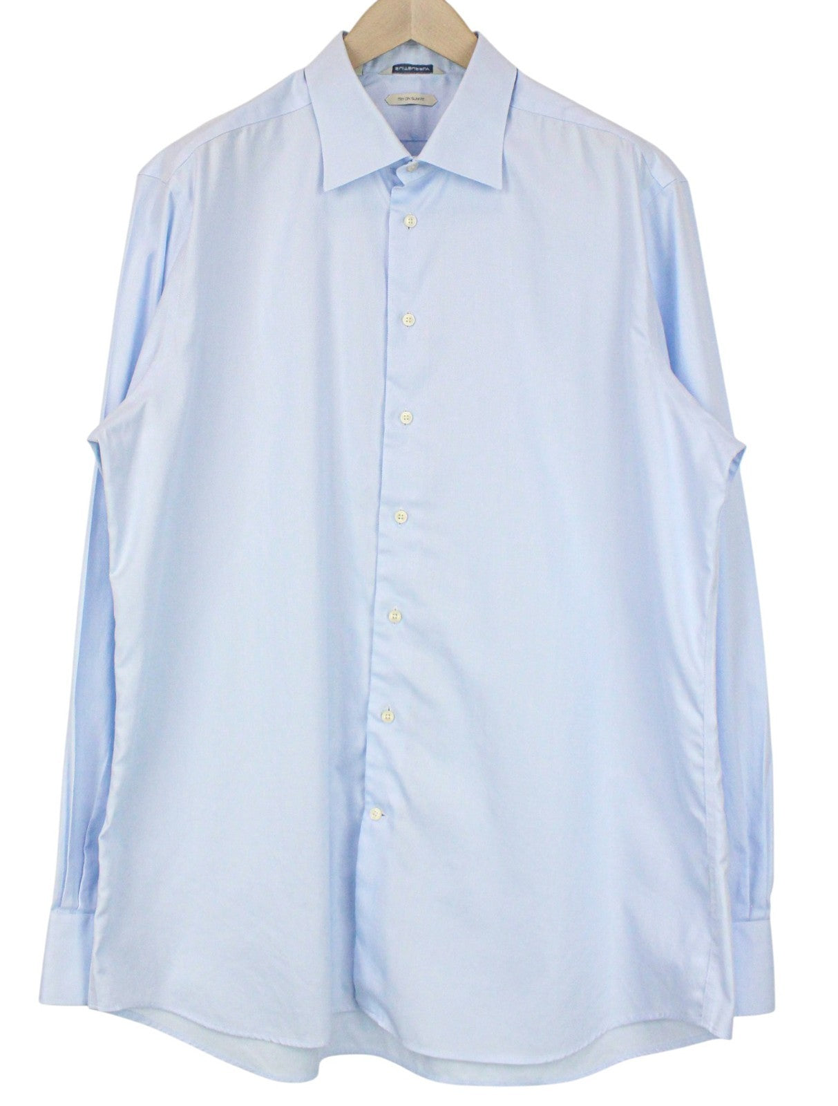 SUITSUPPLY Men Shirt 46/18 Slim Blue Pure Cotton Long Sleeve Button-Up