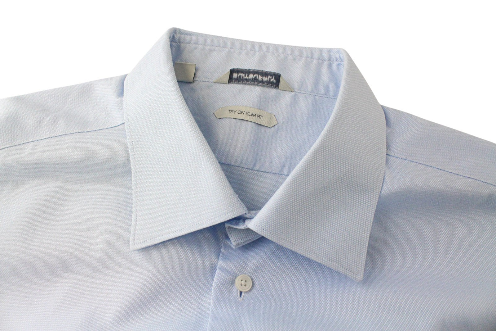 SUITSUPPLY Men Shirt 46/18 Slim Blue Pure Cotton Long Sleeve Button-Up