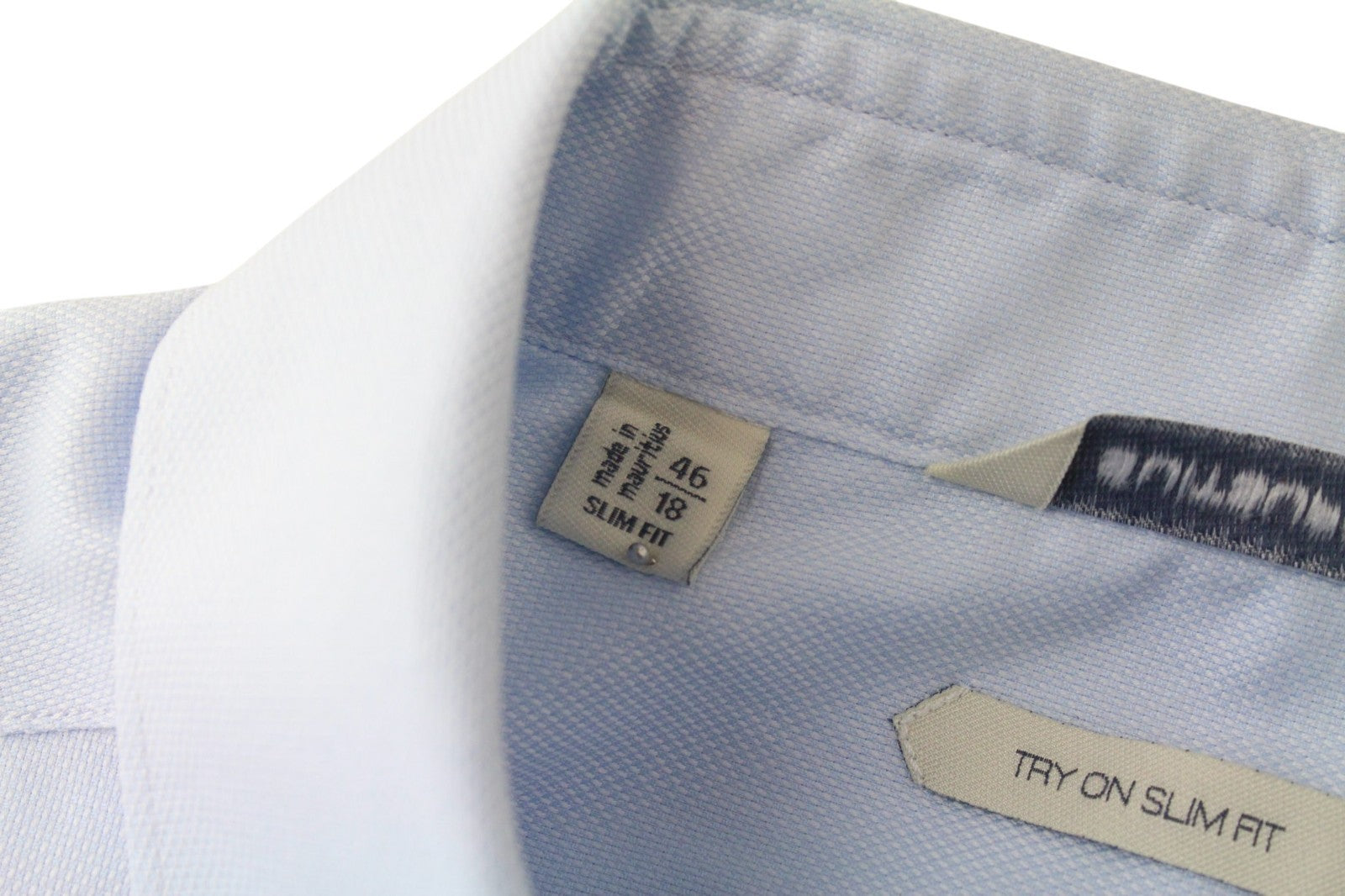 SUITSUPPLY Men Shirt 46/18 Slim Blue Pure Cotton Long Sleeve Button-Up