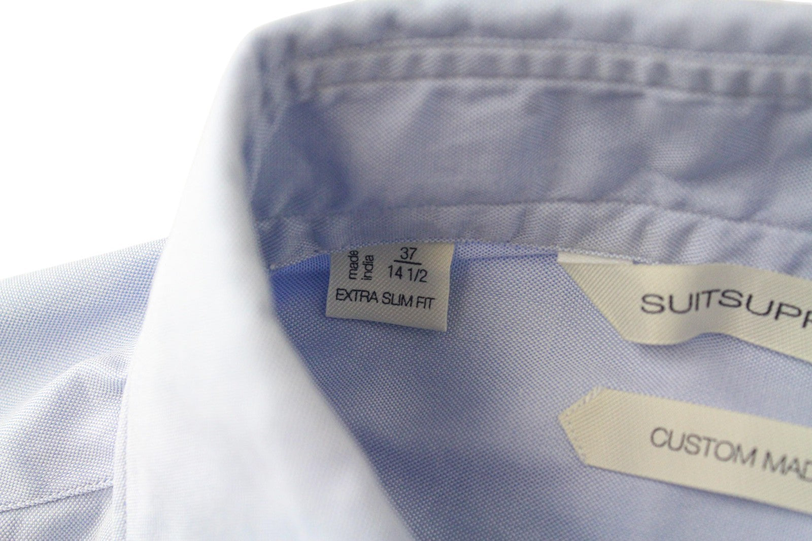 SUITSUPPLY Men Shirt 37/14 1/2 Extra Slim Blue Pure Cotton Cutaway Long Sleeve