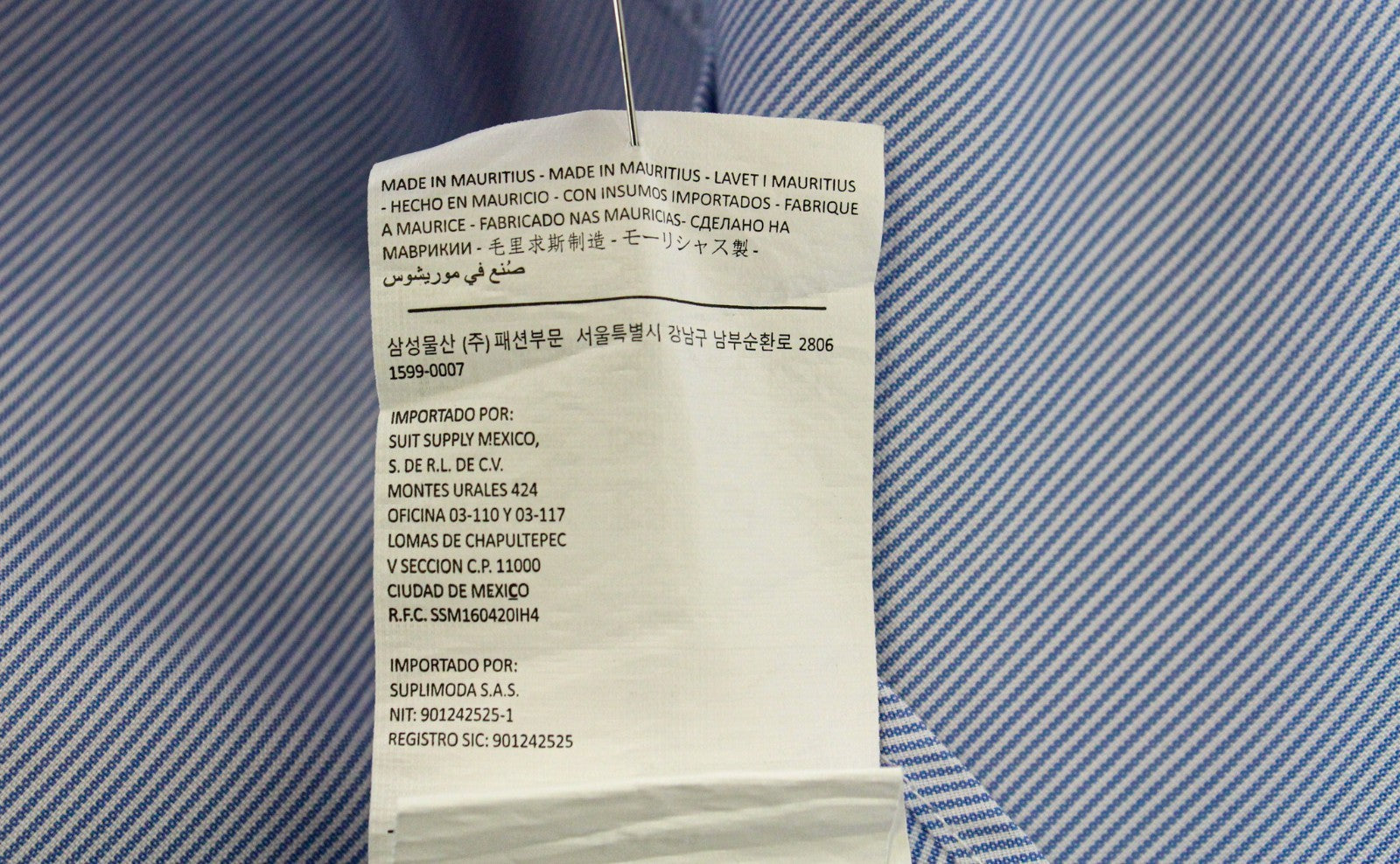 SUITSUPPLY Men Shirt 40/15 3/4 Extra Slim Blue Pure Cotton Striped Long Sleeve
