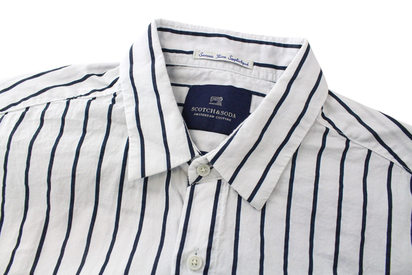 SCOTCH & SODA Ams Couture Men Shirt M White Long Fit Cotton Striped Long Sleeve