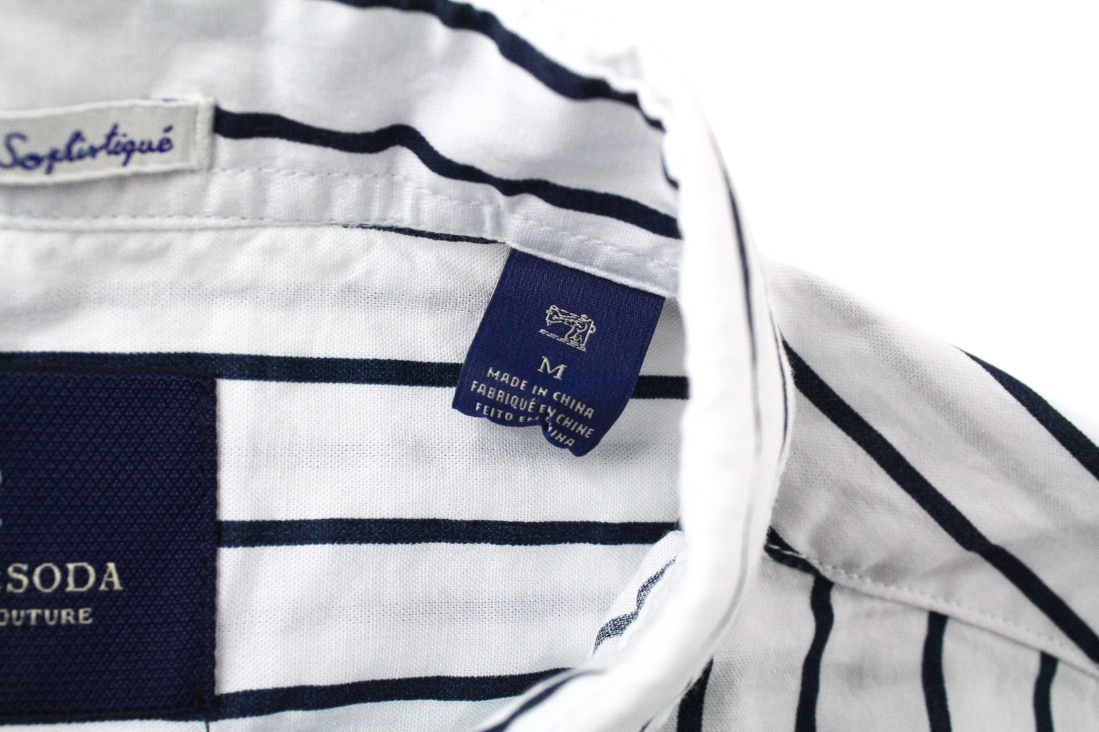 SCOTCH & SODA Ams Couture Men Shirt M White Long Fit Cotton Striped Long Sleeve