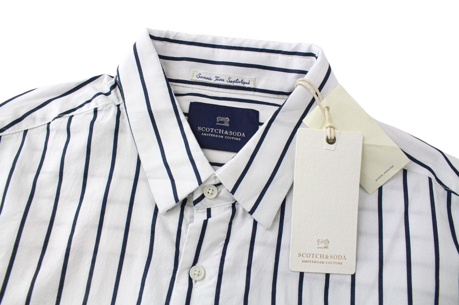 SCOTCH & SODA Ams Couture Men Shirt L White Long Fit Cotton Striped Pattern