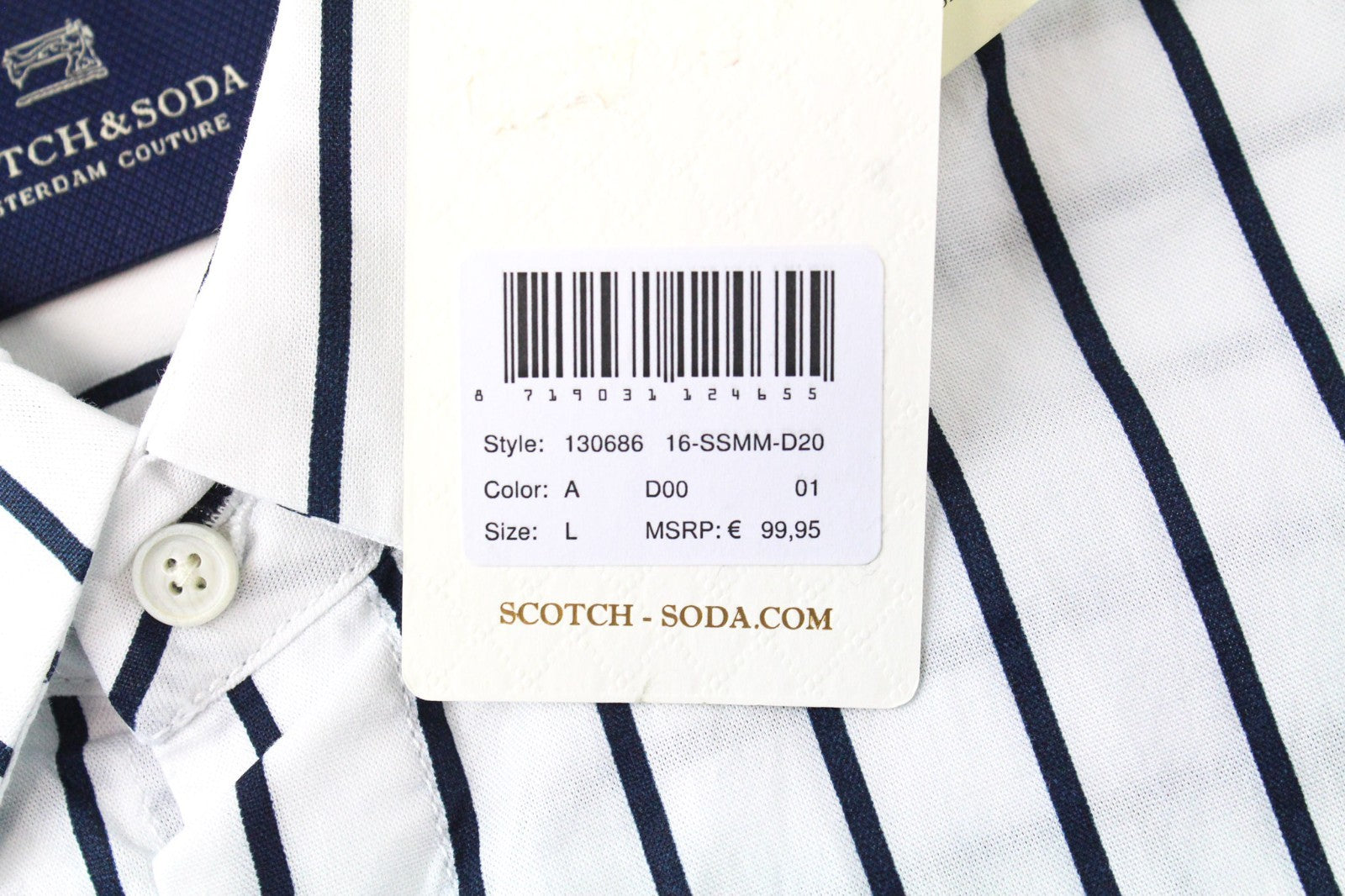 SCOTCH & SODA Ams Couture Men Shirt L White Long Fit Cotton Striped Pattern