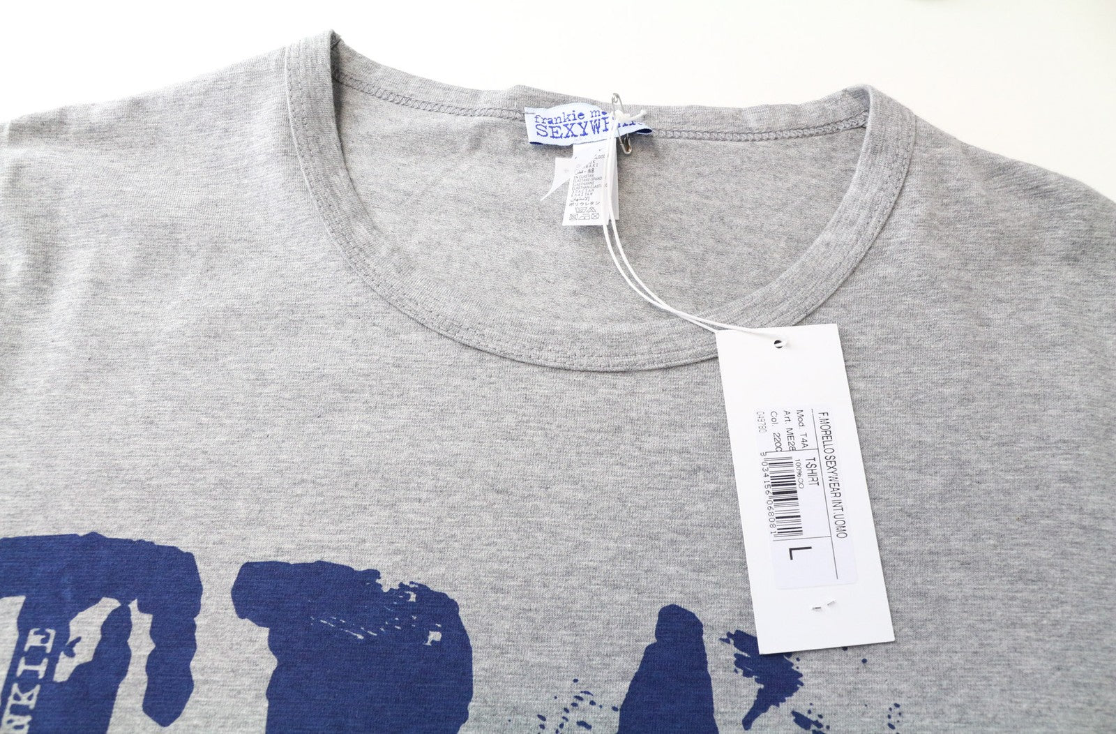 FRANKIE MORELLO Men's T-Shirt L Grey Stretch Cotton Blend Graphic Logo Tee