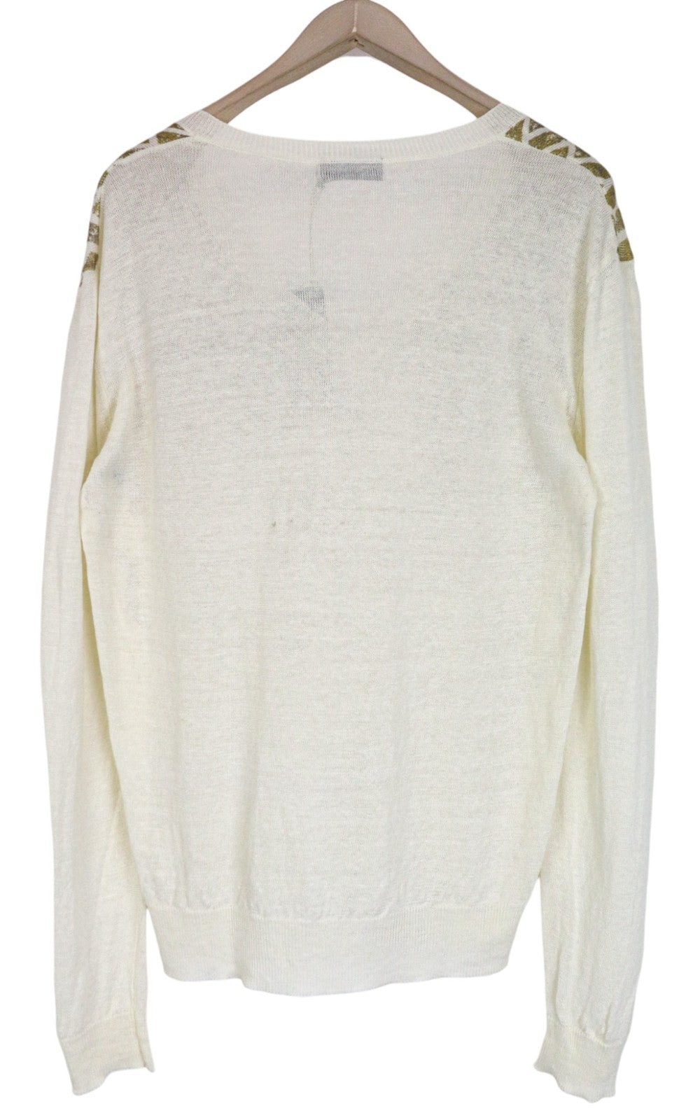 RICHMOND vyriškas megztinis IT50 kreminės spalvos lininis megztinis su V formos iškirpte ir geometrinio rašto raštu 