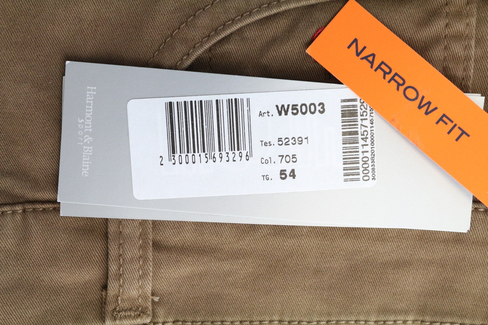 HARMONT & BLAINE Men's Trousers IT54 Brown Narrow Stretch Twill Classic Fit