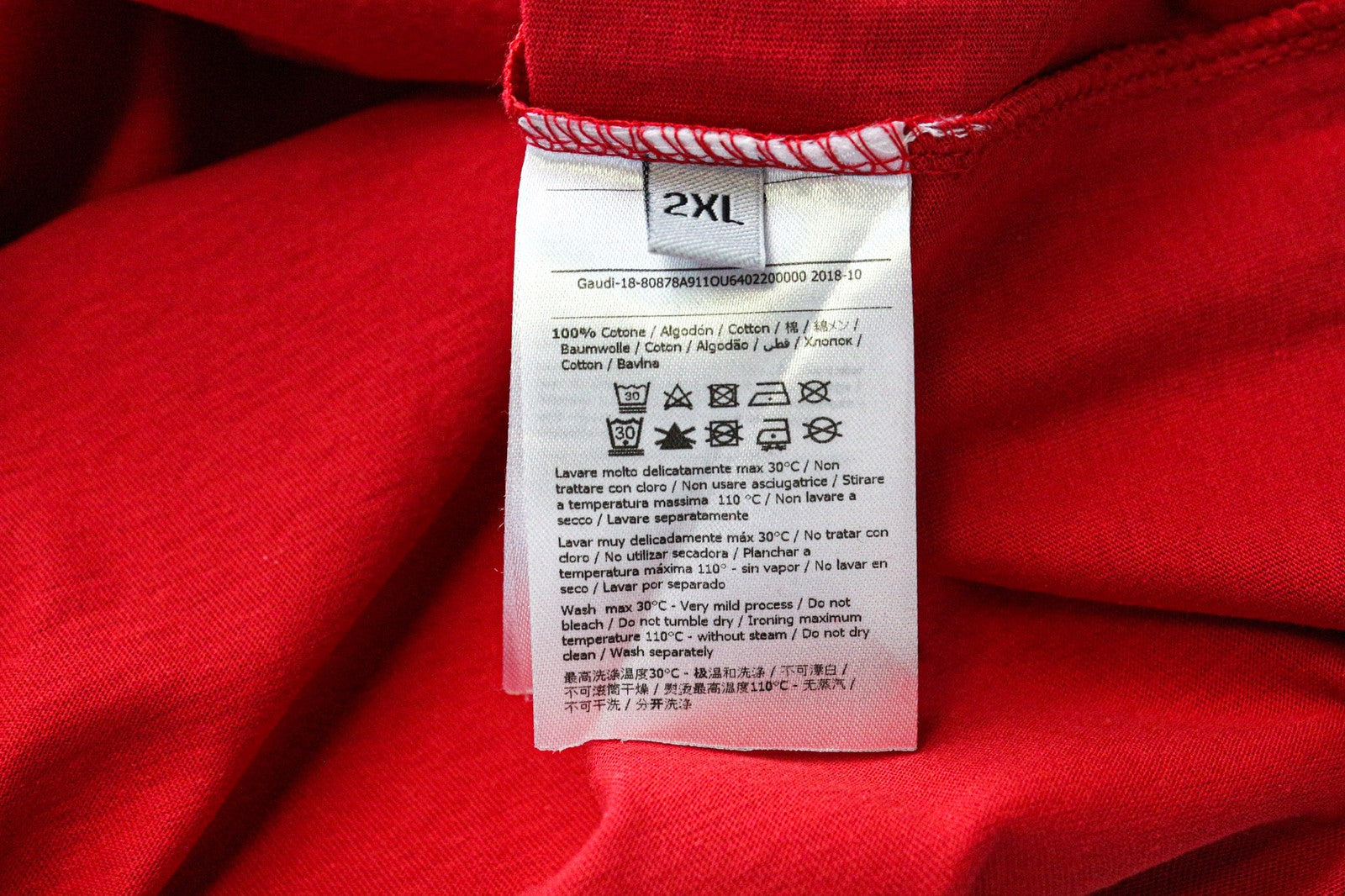 GAUDI Men's T-Shirt 2XL Red Pure Cotton Casual Short Sleeve V-Neck Top