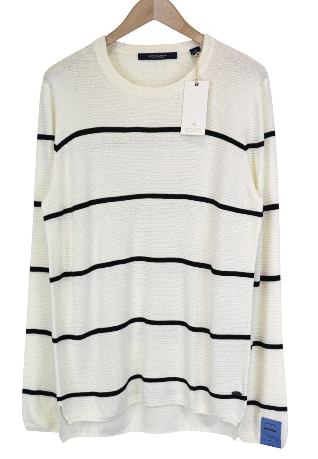 SCOTCH &amp; SODA Ams Couture vyriškas džemperis L dydžio balkšvas dryžuotas megztinis 