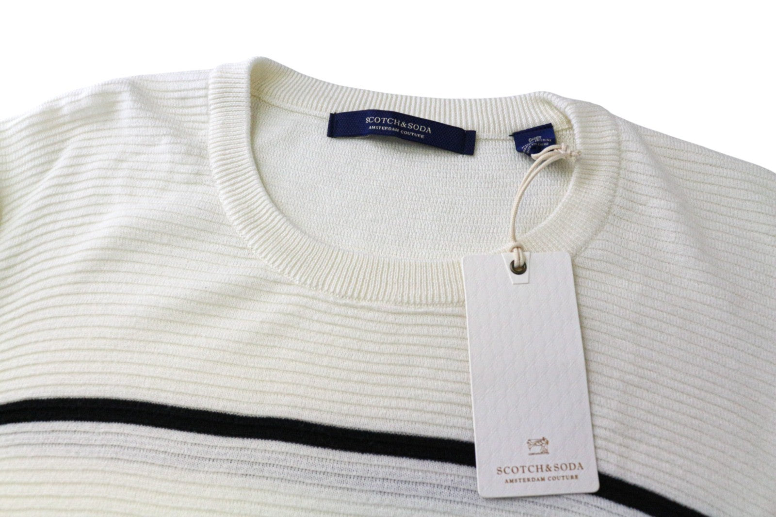 SCOTCH &amp; SODA Ams Couture vyriškas džemperis L dydžio balkšvas dryžuotas megztinis 