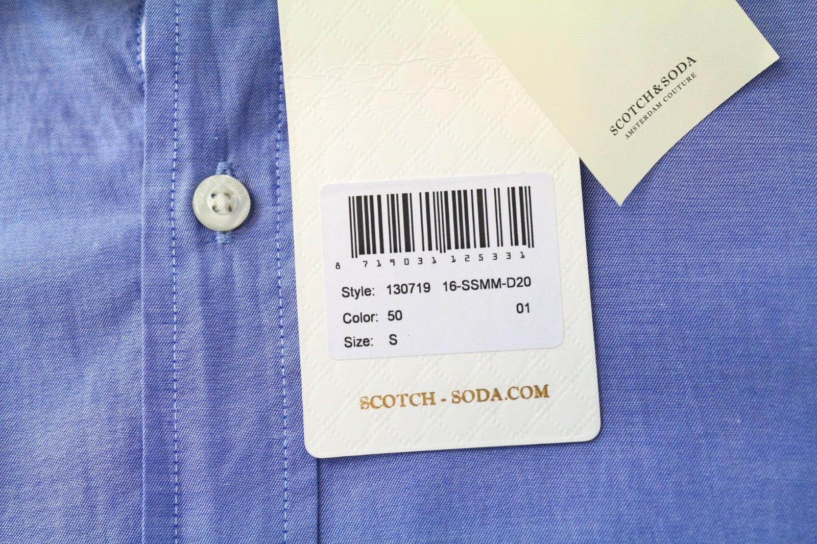 SCOTCH &amp; SODA Ams Couture vyriški marškinėliai S, ploni, mėlyni, medvilniniai, su sagomis ir ilgomis rankovėmis