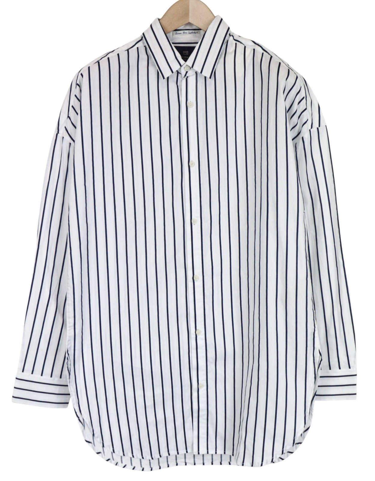 SCOTCH &amp; SODA Ams Couture vyriški marškinėliai M ilgi balti medvilniniai mėlyni dryžiai 