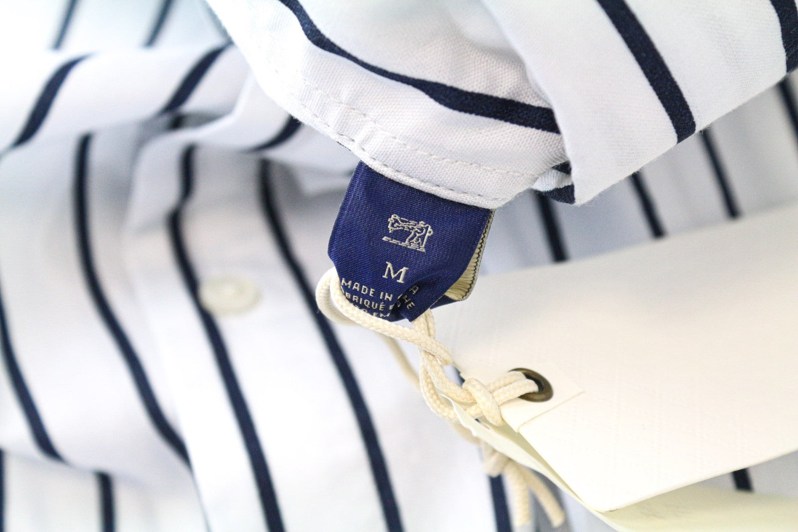 SCOTCH &amp; SODA Ams Couture vyriški marškinėliai M ilgi balti medvilniniai mėlyni dryžiai 