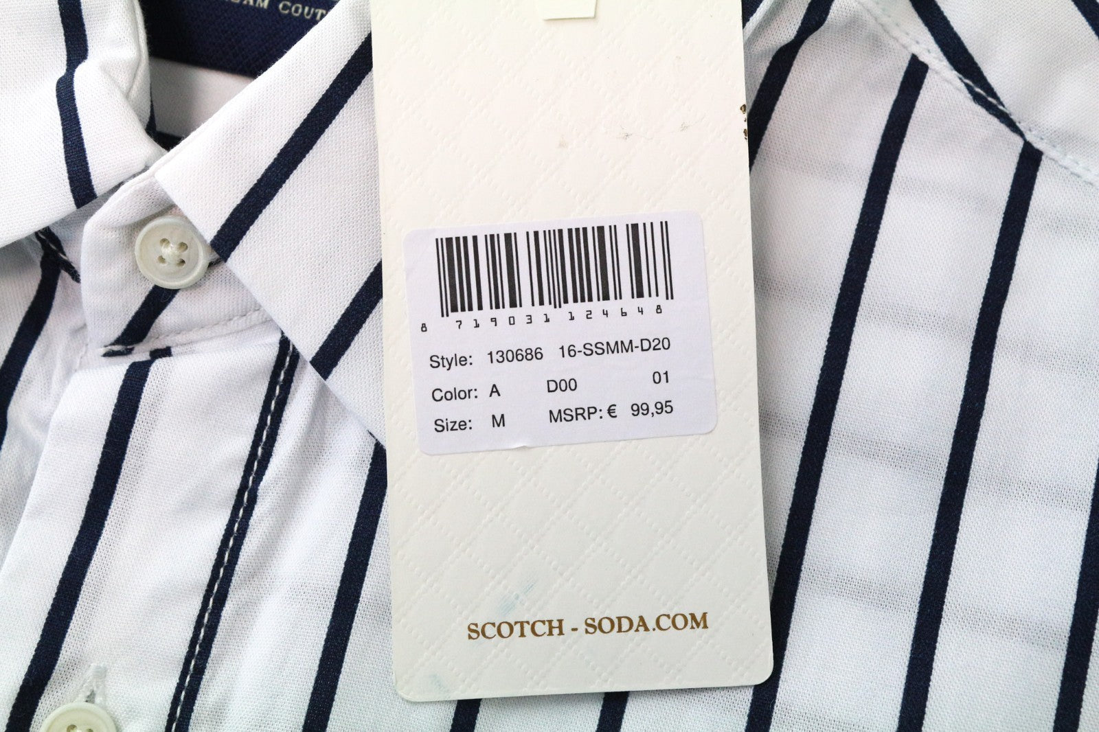 SCOTCH &amp; SODA Ams Couture vyriški marškinėliai M ilgi balti medvilniniai mėlyni dryžiai 