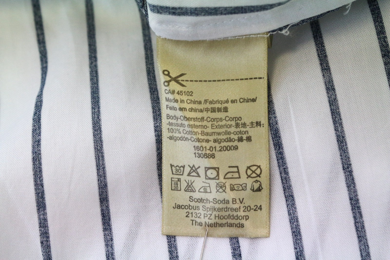 SCOTCH &amp; SODA Ams Couture vyriški marškinėliai M ilgi balti medvilniniai mėlyni dryžiai 