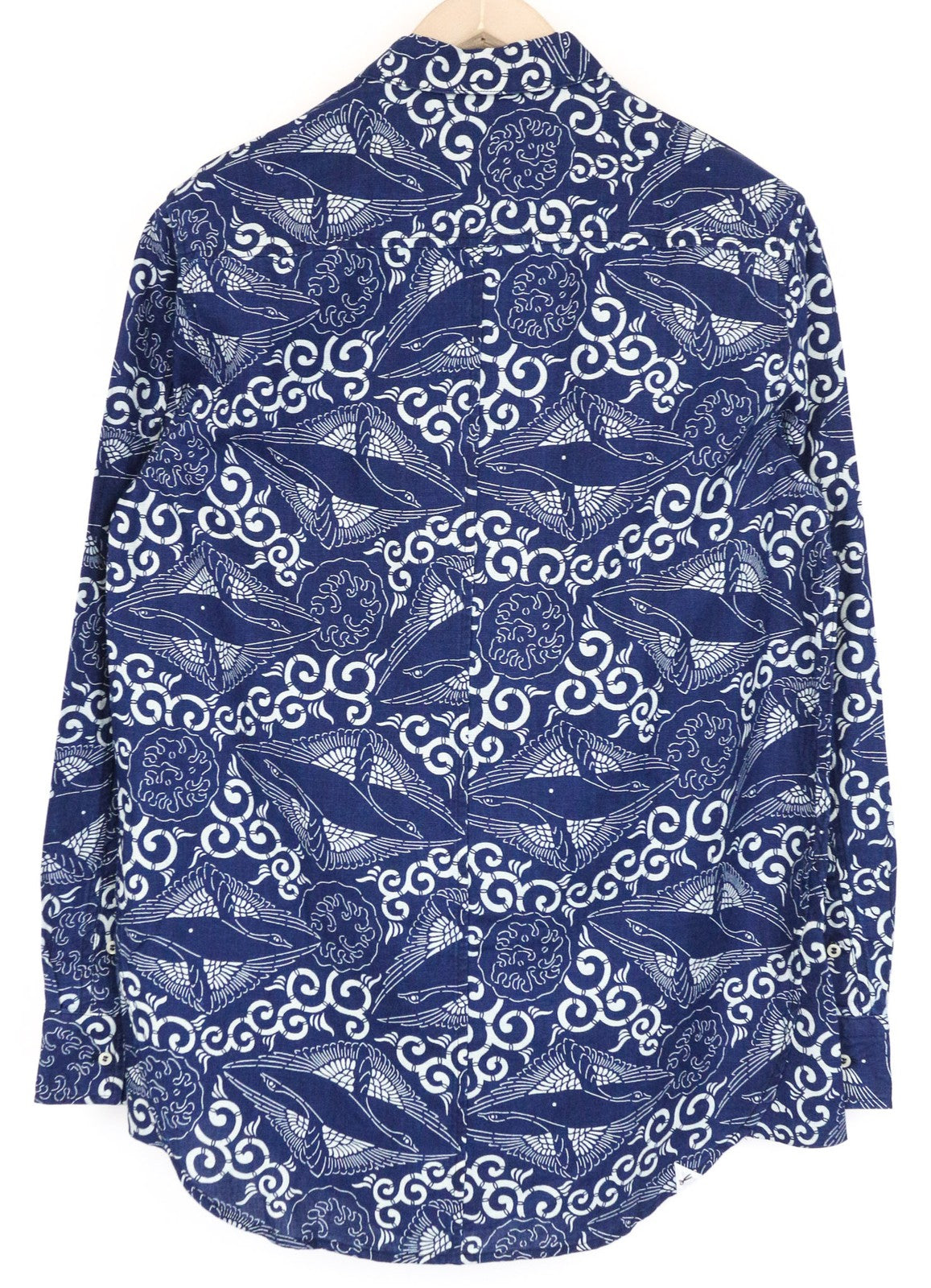 DENHAM Stories moteriški marškinėliai M mėlyni rytietiško rašto ilgomis rankovėmis su sagomis 