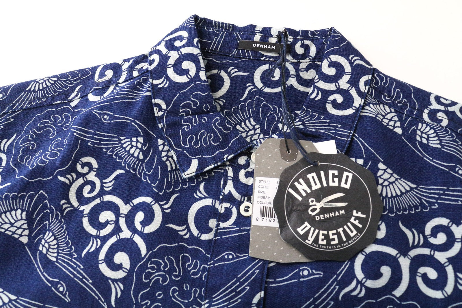 DENHAM Stories moteriški marškinėliai M mėlyni rytietiško rašto ilgomis rankovėmis su sagomis 