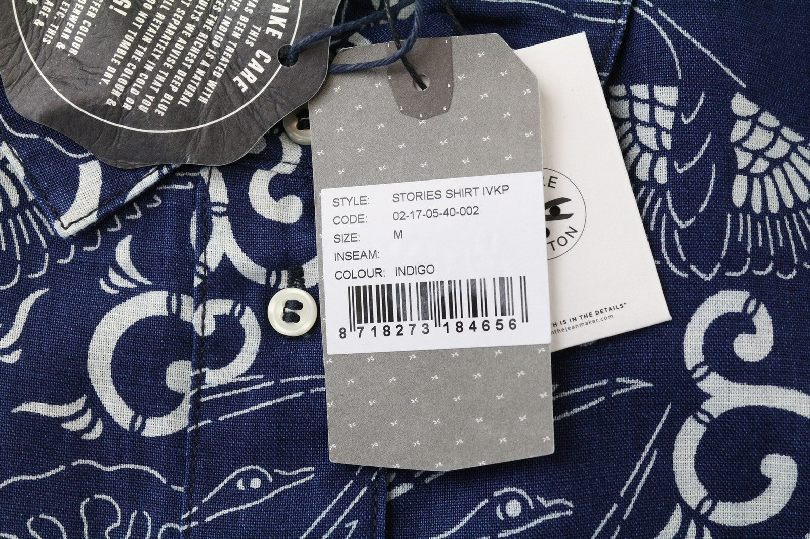 DENHAM Stories moteriški marškinėliai M mėlyni rytietiško rašto ilgomis rankovėmis su sagomis 