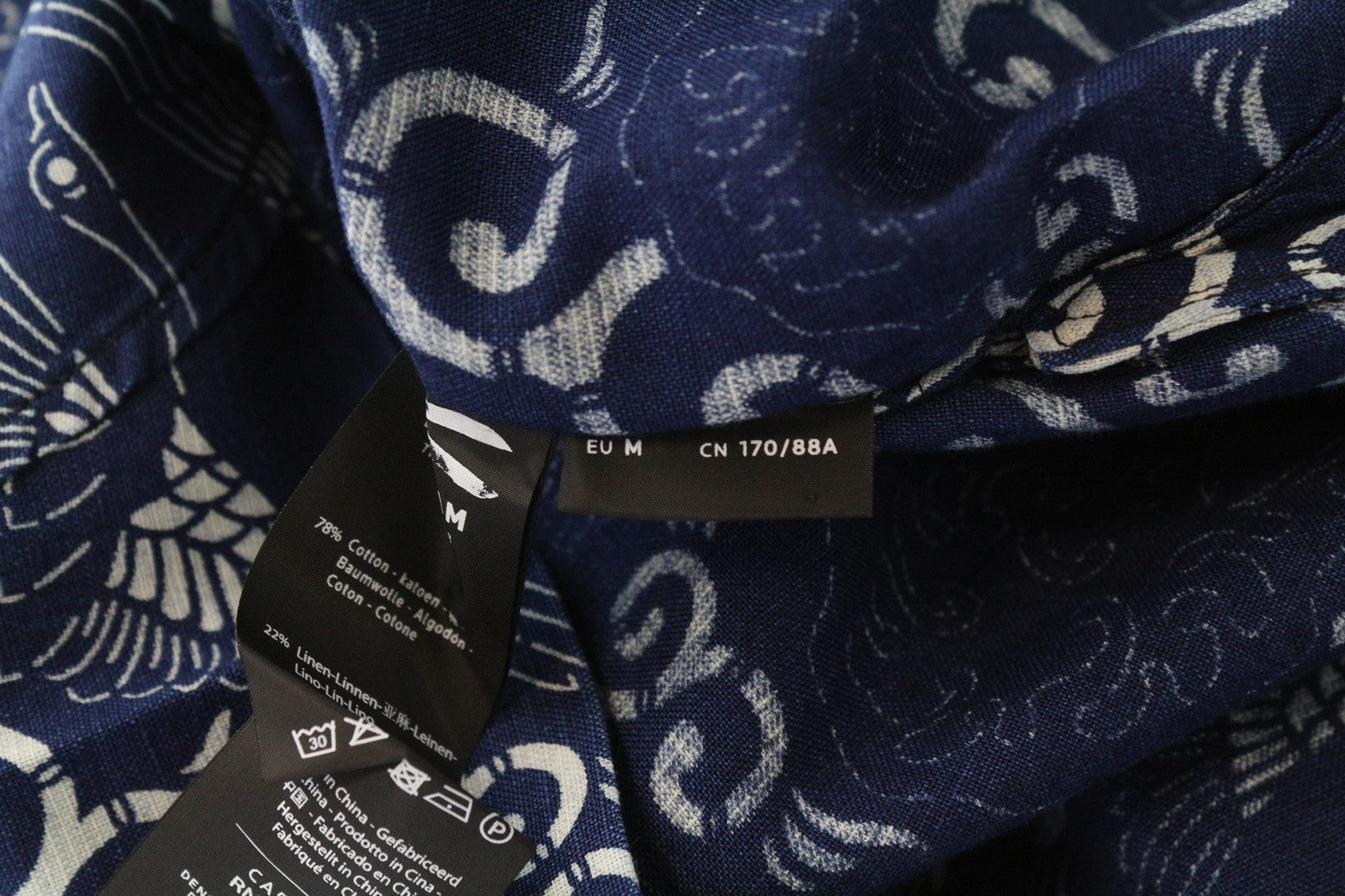 DENHAM Stories moteriški marškinėliai M mėlyni rytietiško rašto ilgomis rankovėmis su sagomis 