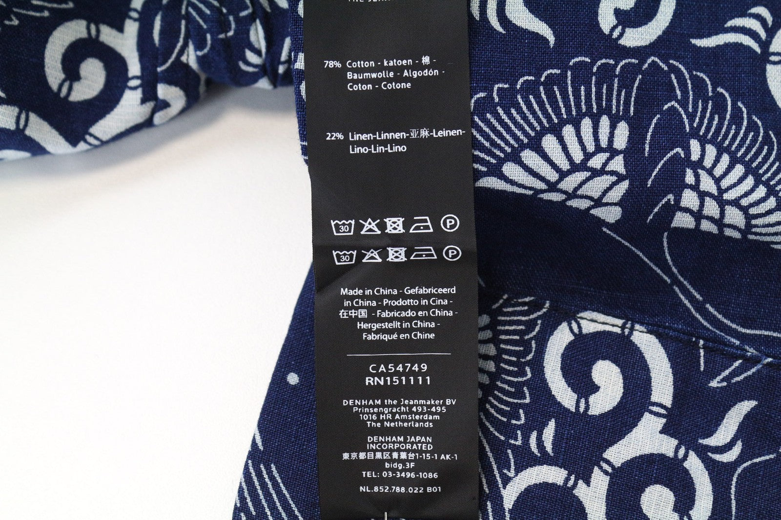 DENHAM Stories moteriški marškinėliai M mėlyni rytietiško rašto ilgomis rankovėmis su sagomis 