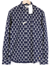 SCOTCH &amp; SODA Ams Couture vyriški marškinėliai su plonais tamsiai mėlynais, tampriais medvilniniais raštais M dydžio 