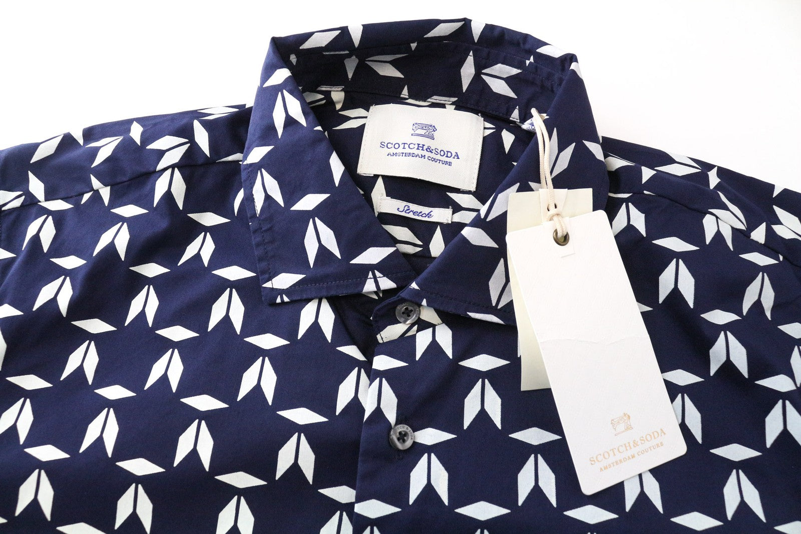 SCOTCH &amp; SODA Ams Couture vyriški marškinėliai su plonais tamsiai mėlynais, tampriais medvilniniais raštais M dydžio 