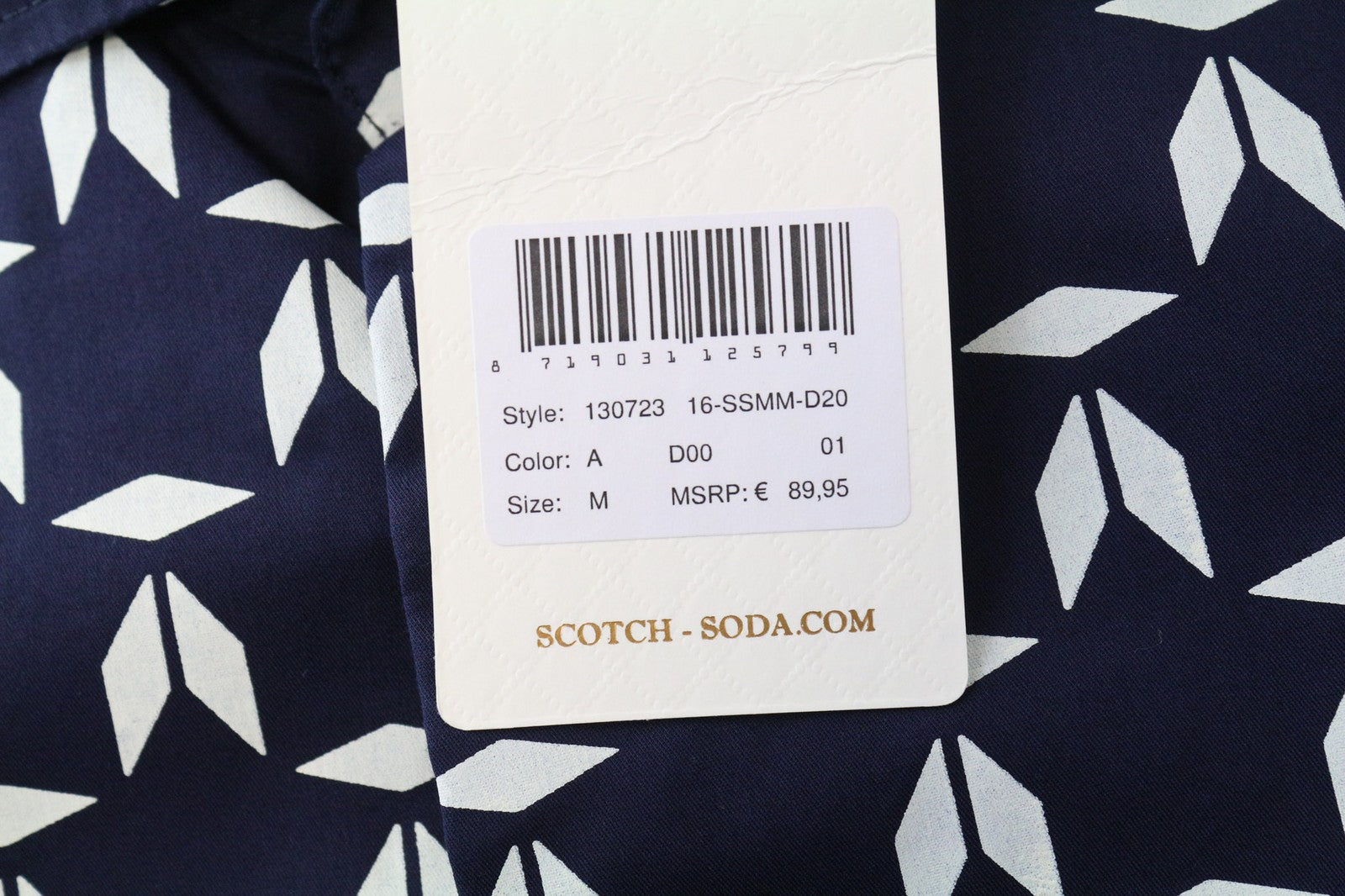 SCOTCH &amp; SODA Ams Couture vyriški marškinėliai su plonais tamsiai mėlynais, tampriais medvilniniais raštais M dydžio 