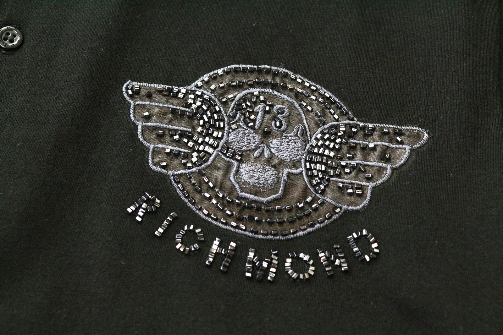 RICHMOND Men's Polo T-Shirt L Black Designer Logo Patched Pure Cotton Classic