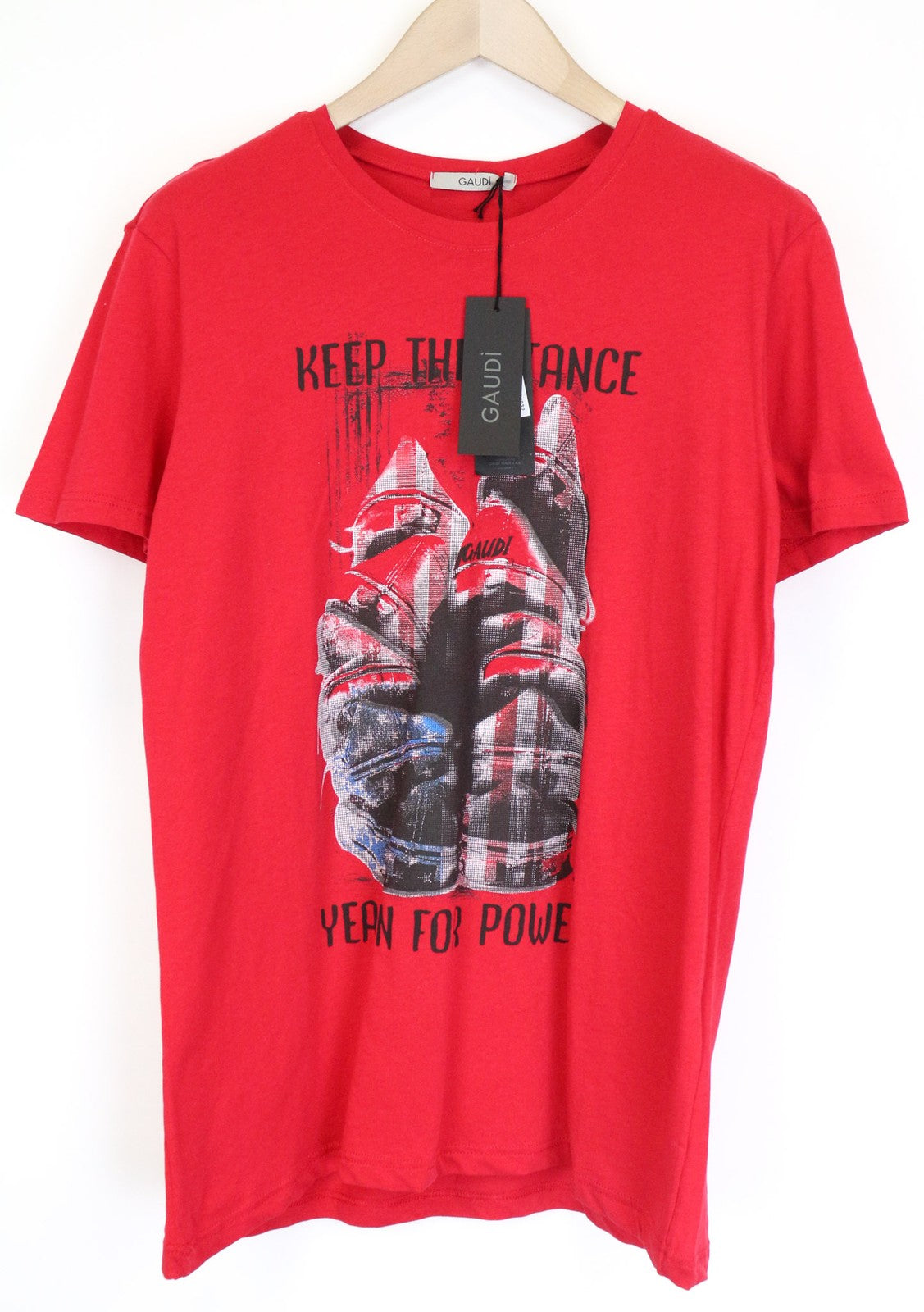 GAUDI Men's T-Shirt L Red Cotton Crew Neck Graphic Print Jersey Casual Logo