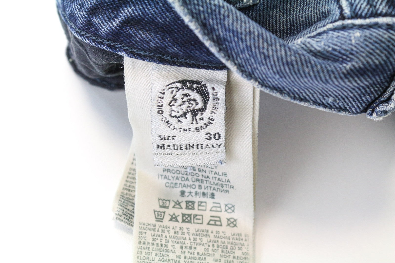 DIESEL Mharky 0870B vyriški džinsai W30/L32 dirbtinės odos mėlyni, ploni, aptempti džinsai 