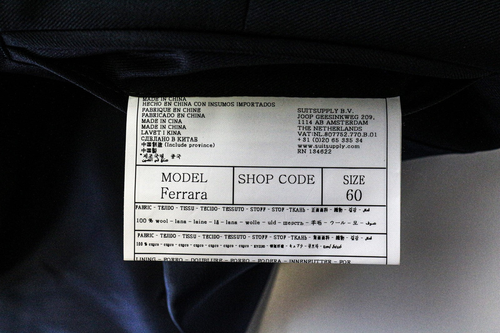 SUITSUPPLY Ferrara Men's Waistcoat UK50R Navy Slim Wool V-Neck Classic Formal