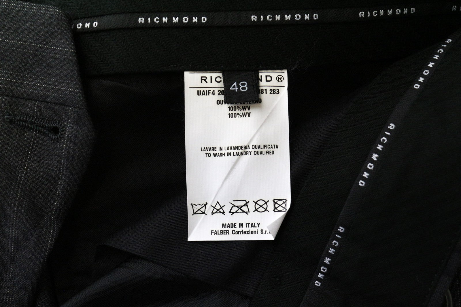 RICHMOND Men's Trousers IT48 Dark Grey Slim Virgin Wool Striped Designer Pants