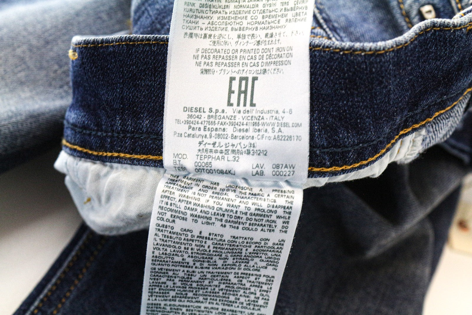 DIESEL Tepphar 087AW Men's Jeans W28/L32 Slim Washed Blue Cotton Stretch Denim