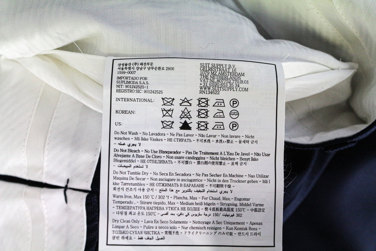 SUITSUPPLY Brescia Men's Trousers UK38R Navy Wool Stretch Classic Pleated Fit