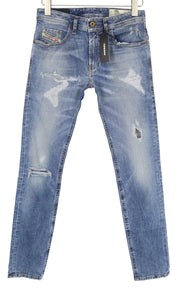 DIESEL Thommer 0090M vyriški džinsai W28/L32 mėlyni plėšyti ploni aptempti tamprūs džinsai 