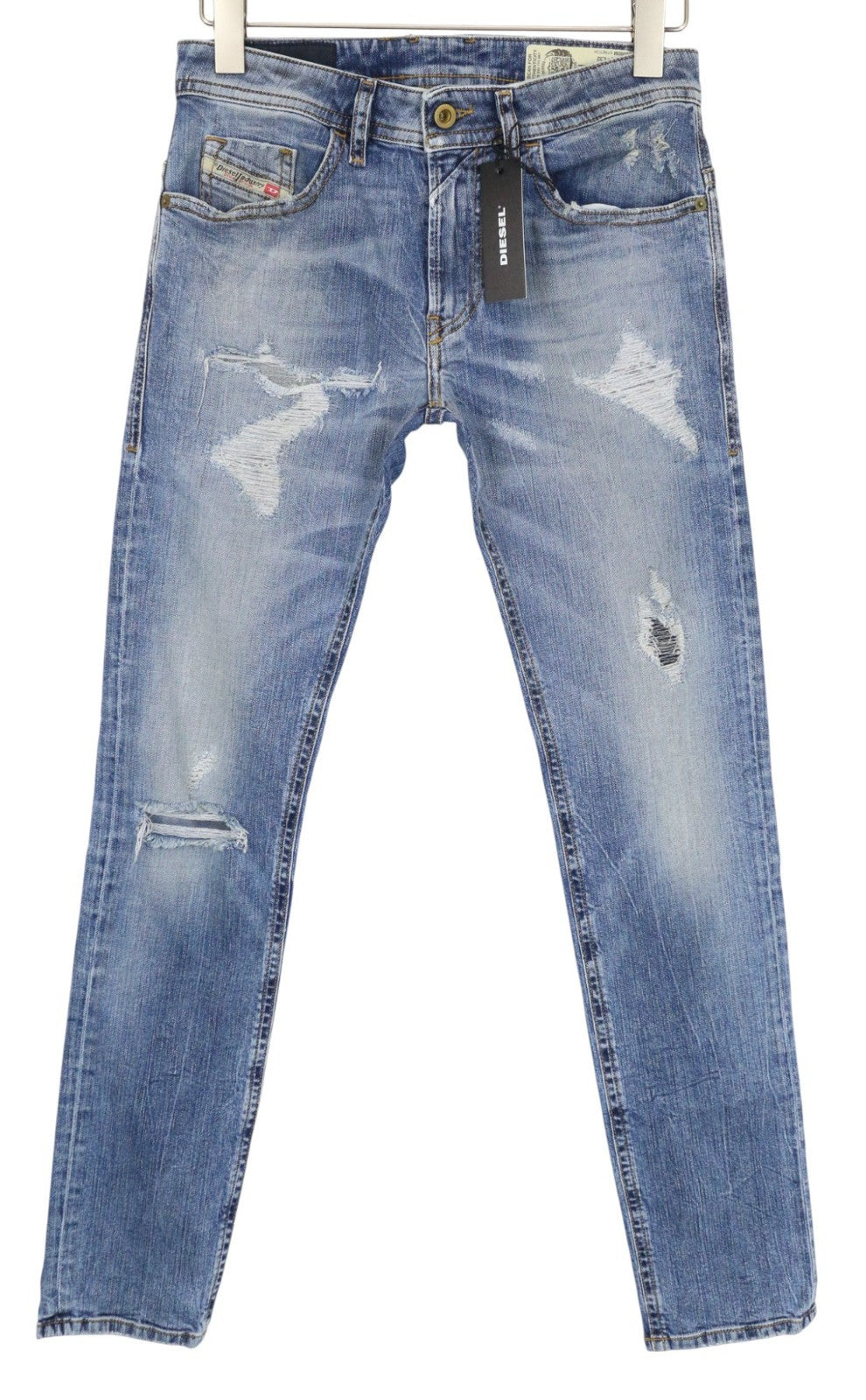 DIESEL Thommer 0090M vyriški džinsai W28/L32 mėlyni plėšyti ploni aptempti tamprūs džinsai 