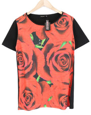 VKING Men's T-Shirt S Red Black Pure Cotton Roses Graphic Tee Short Sleeve
