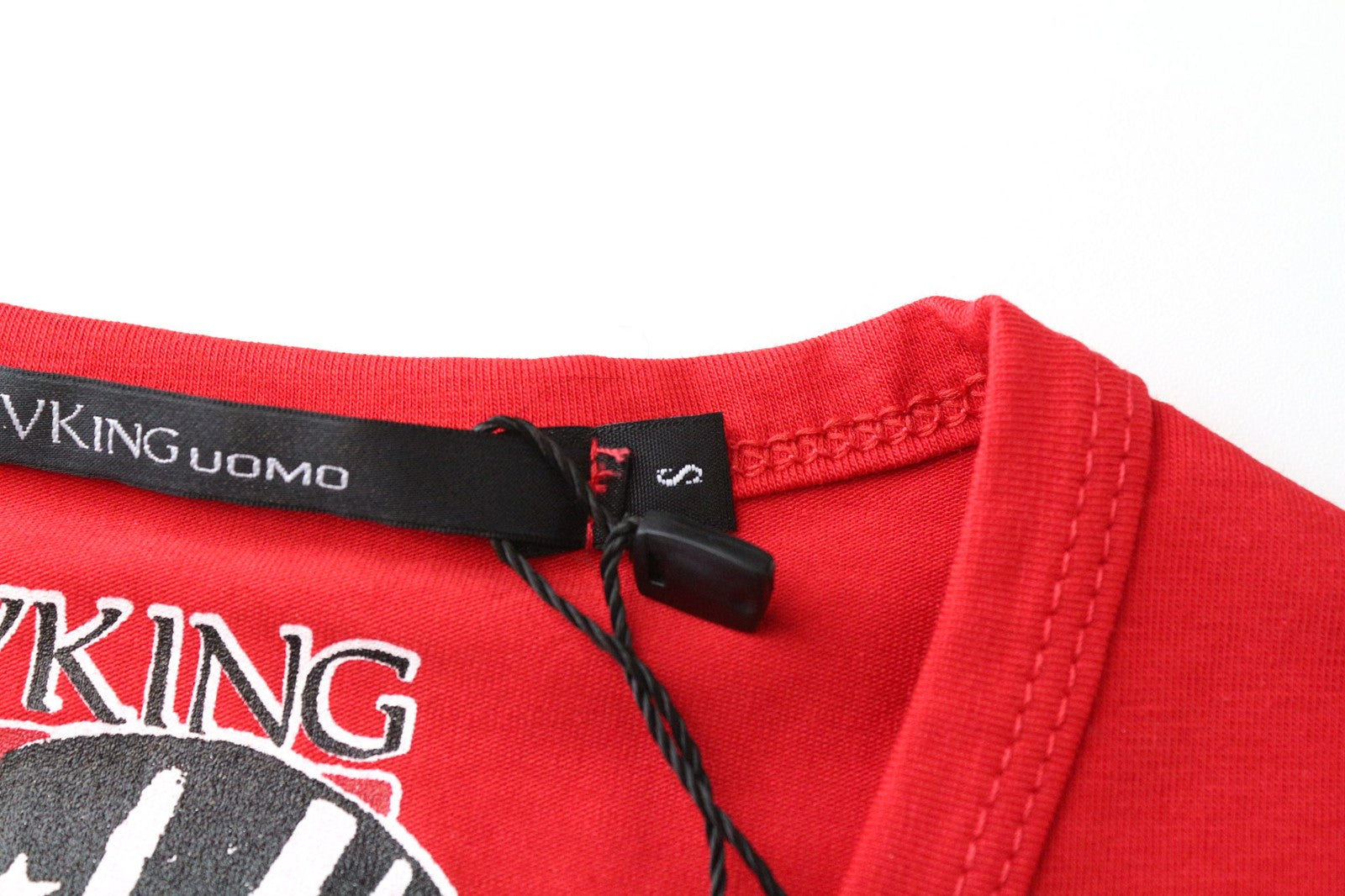 VKING Men's T-Shirt S Red Cotton Stretch Skull Graphic V-Neck Short Sleeve